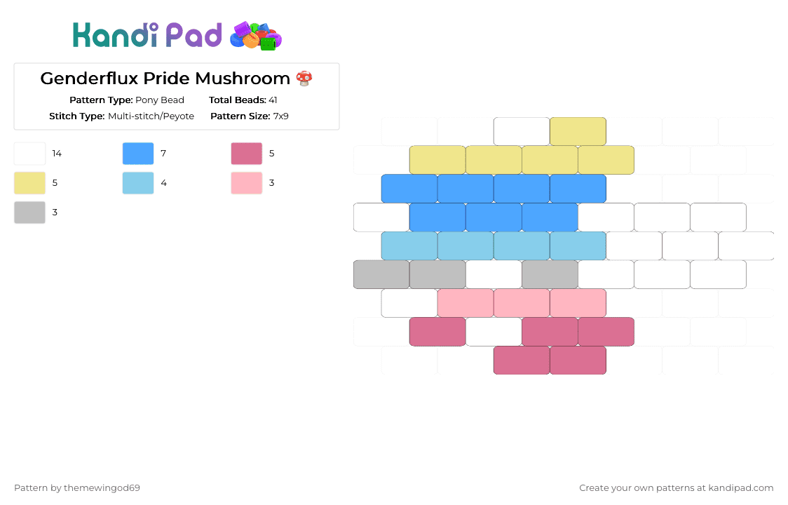 Genderflux Pride Mushroom 🍄 - Pony Bead Pattern by themewingod69 on Kandi Pad - genderflux, light blue, mushroom, pink, pride
