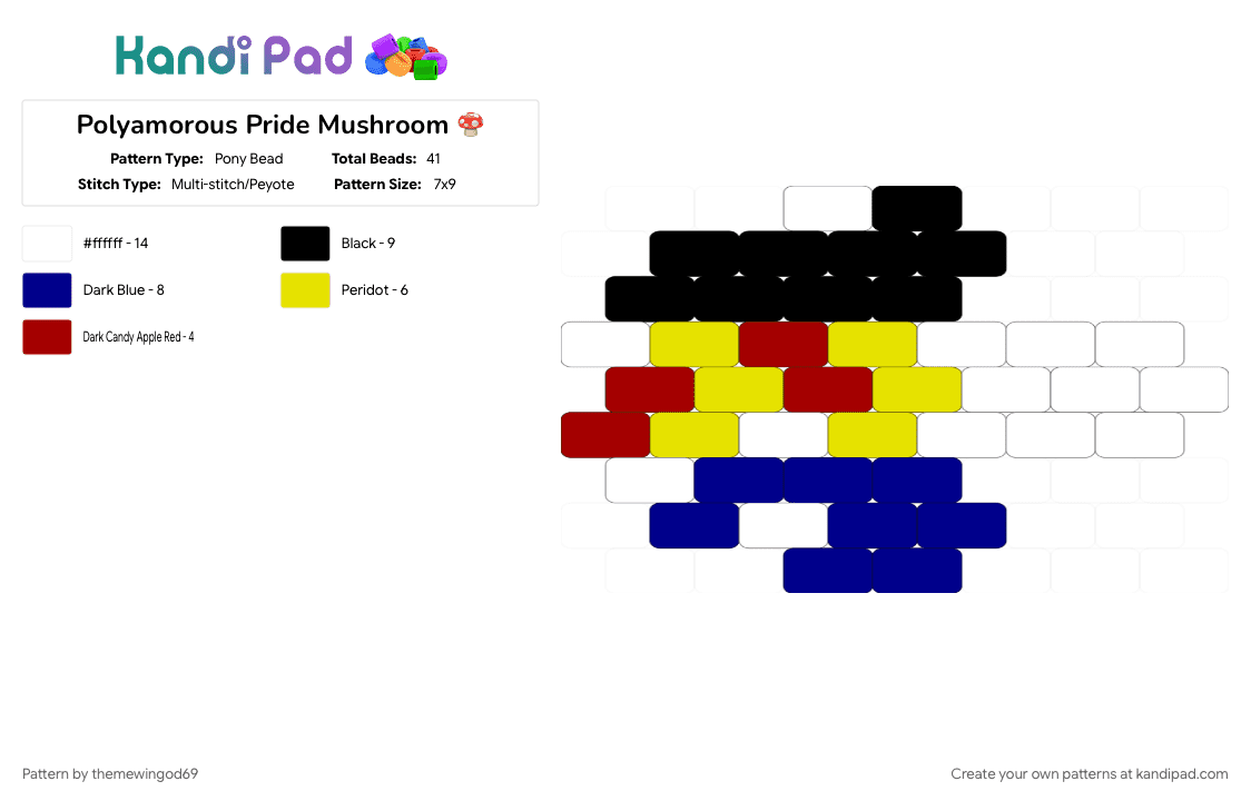 Polyamorous Pride Mushroom 🍄 - Pony Bead Pattern by themewingod69 on Kandi Pad - charm, enm, ethical non monogamy, lgbtqia, mushroom, polyamorous, pride, purple, yellow