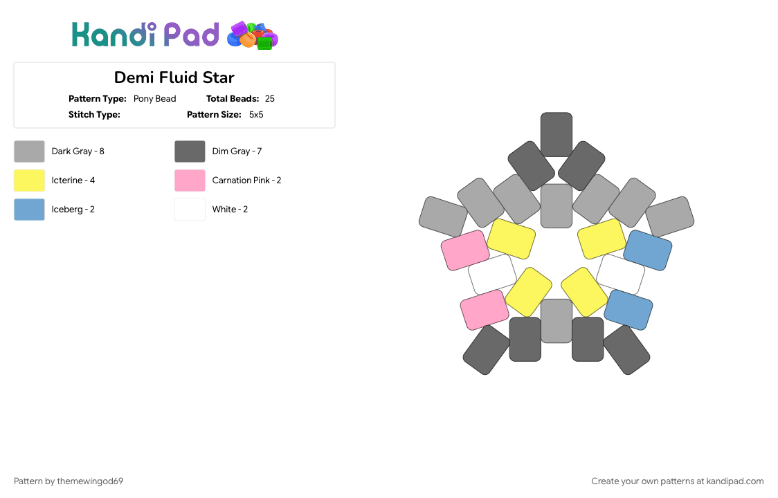 Demi Fluid Star - Pony Bead Pattern by themewingod69 on Kandi Pad - 