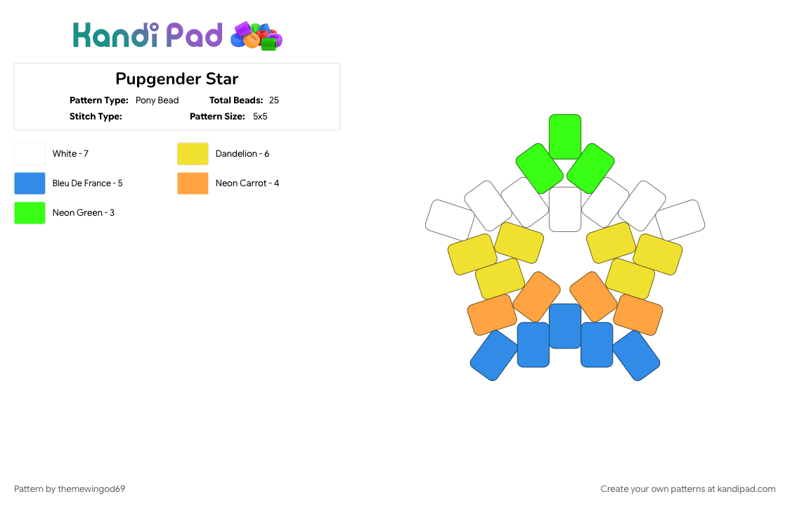 Pupgender Star - Pony Bead Pattern by themewingod69 on Kandi Pad - lgbtqia, light blue, pride, pupgender, star, yellow