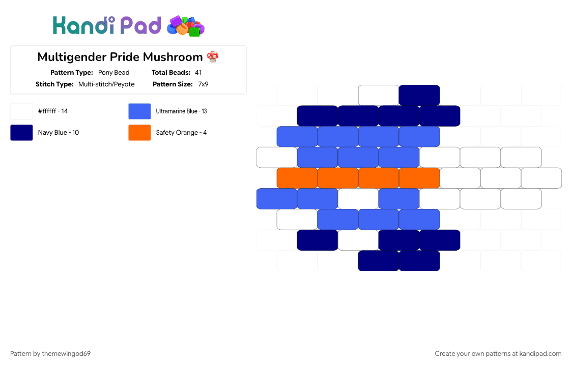 Multigender Pride Mushroom 🍄 - Pony Bead Pattern by themewingod69 on Kandi Pad - blue, lgbtqia, multigender, mushroom, pride, purple