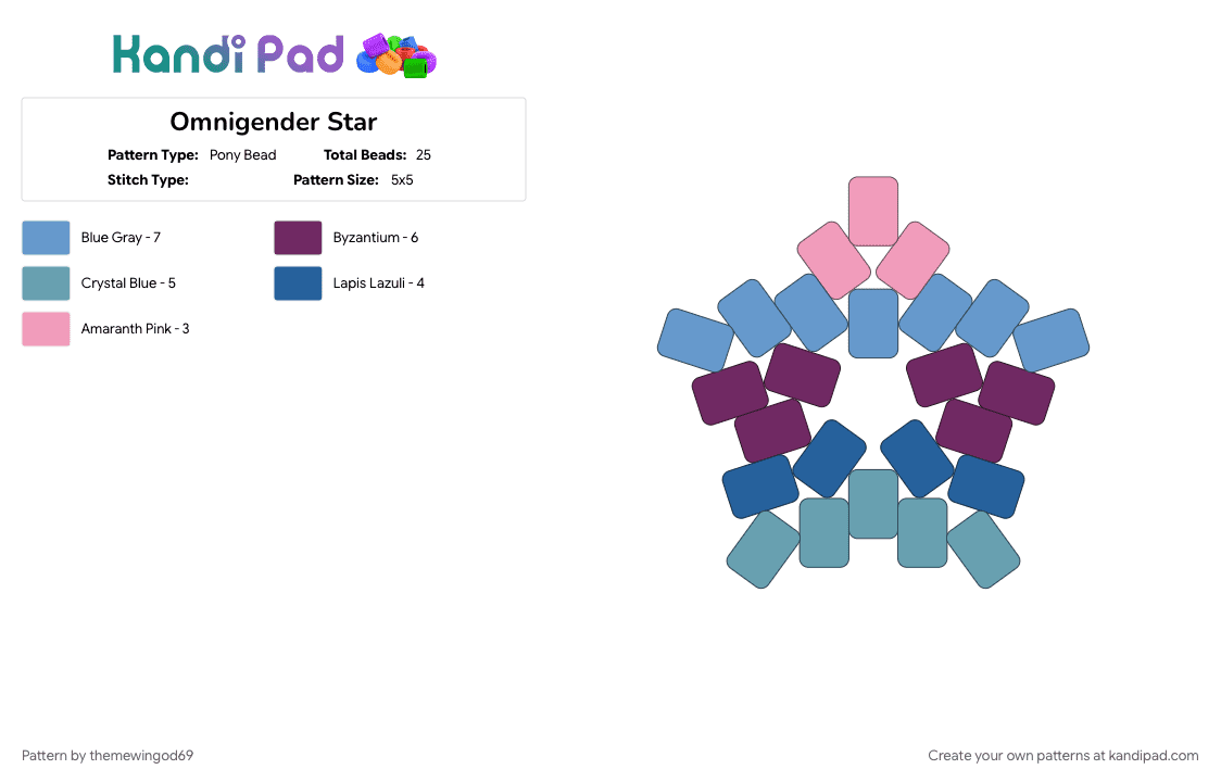 Omnigender Star - Pony Bead Pattern by themewingod69 on Kandi Pad - lgbtqia, light blue, omnigender, pink, pride, star
