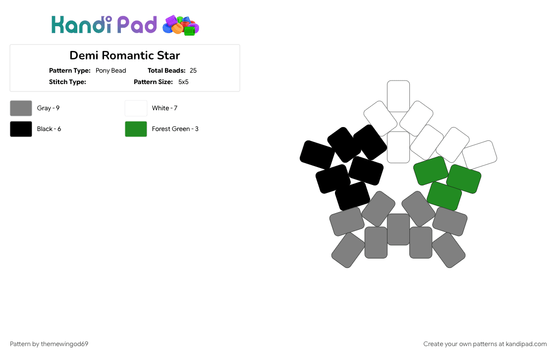 Demi Romantic Star - Pony Bead Pattern by themewingod69 on Kandi Pad - demiromantic, gray, lgbtqia, pride, star
