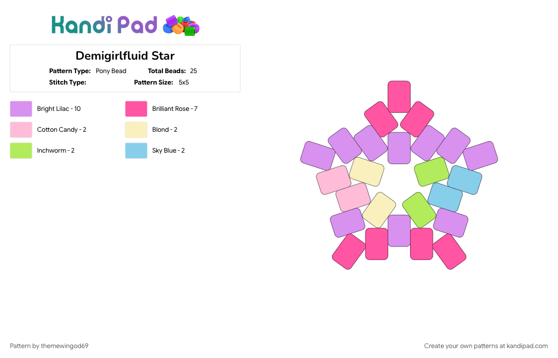 Demigirlfluid Star - Pony Bead Pattern by themewingod69 on Kandi Pad - demigirlfluid, lgbtqia, pink, pride, star