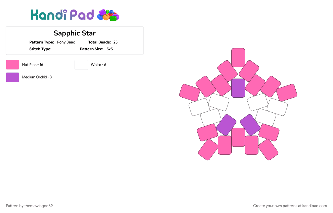 Sapphic Star - Pony Bead Pattern by themewingod69 on Kandi Pad - 