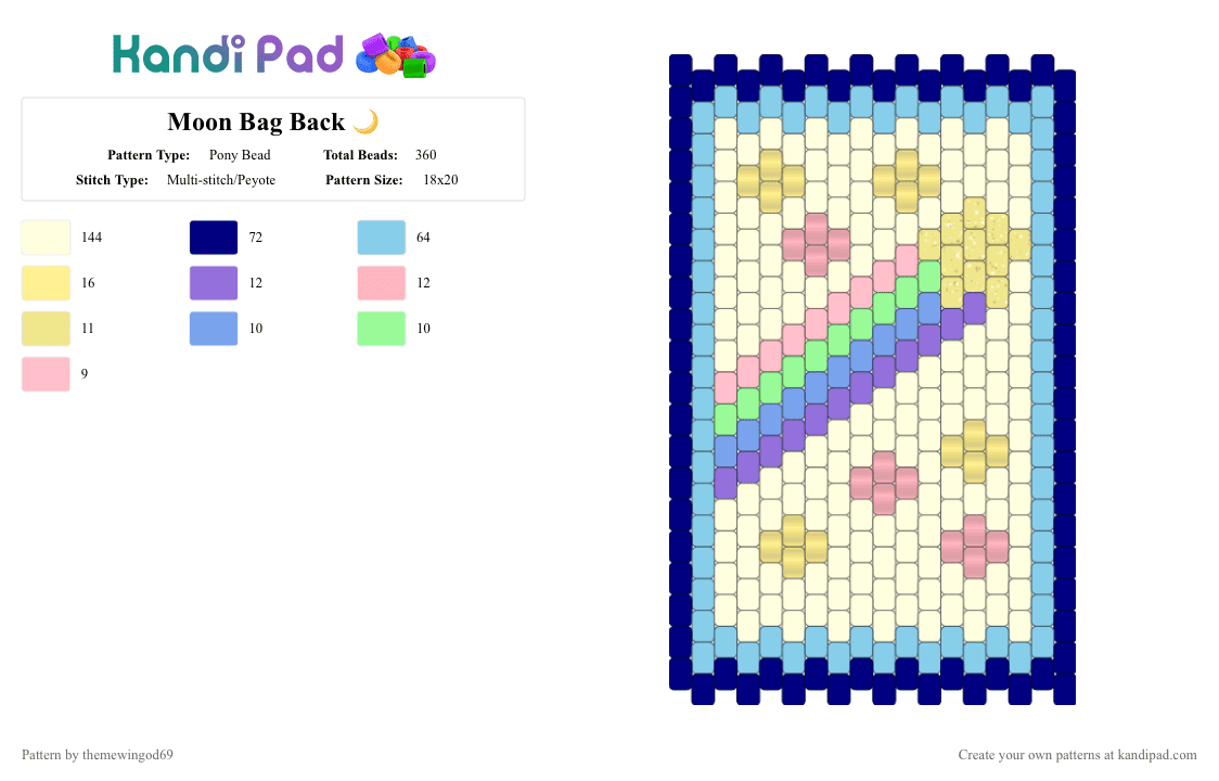 Moon Bag Back 🌙 - Pony Bead Pattern by themewingod69 on Kandi Pad - bag, light blue, moon, purple, space