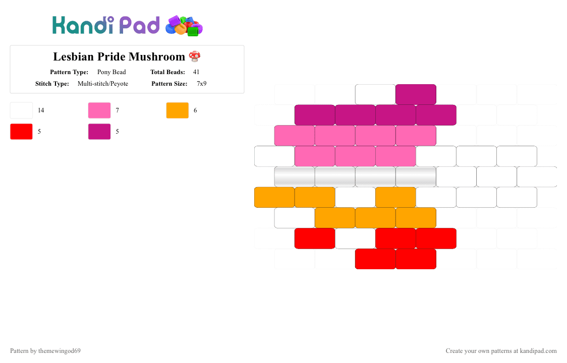 Lesbian Pride Mushroom 🍄 - Pony Bead Pattern by themewingod69 on Kandi Pad - charm, lesbian, mushroom, pink, pride