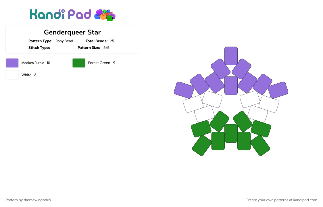 Genderqueer Star - Pony Bead Pattern by themewingod69 on Kandi Pad - 