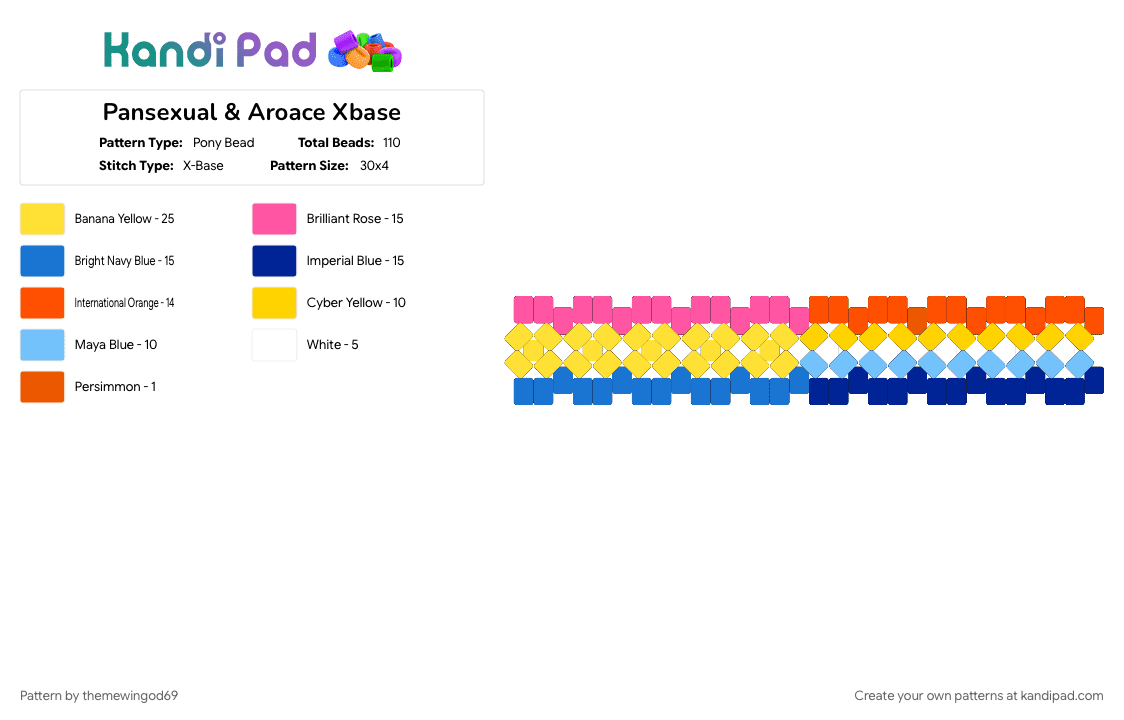 Pansexual & Aroace Xbase - Pony Bead Pattern by themewingod69 on Kandi Pad - aroace, cuff, heart, pansexual, pansexual and aroace, pride, xbase, yellow