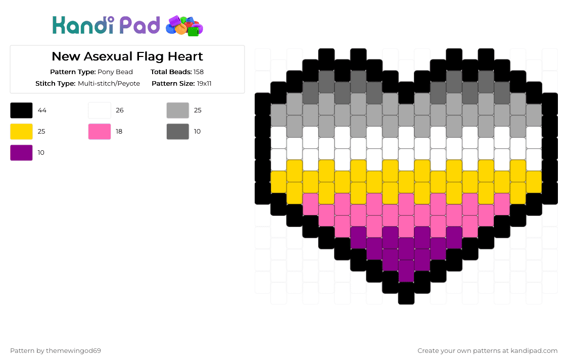 New Asexual Flag Heart - Pony Bead Pattern by themewingod69 on Kandi Pad - ace, beige, charm, heart, pink, pride, yellow