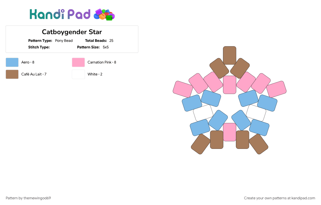 Catboygender Star - Pony Bead Pattern by themewingod69 on Kandi Pad - catboygender, lgbtqia, light blue, pink, pride, star
