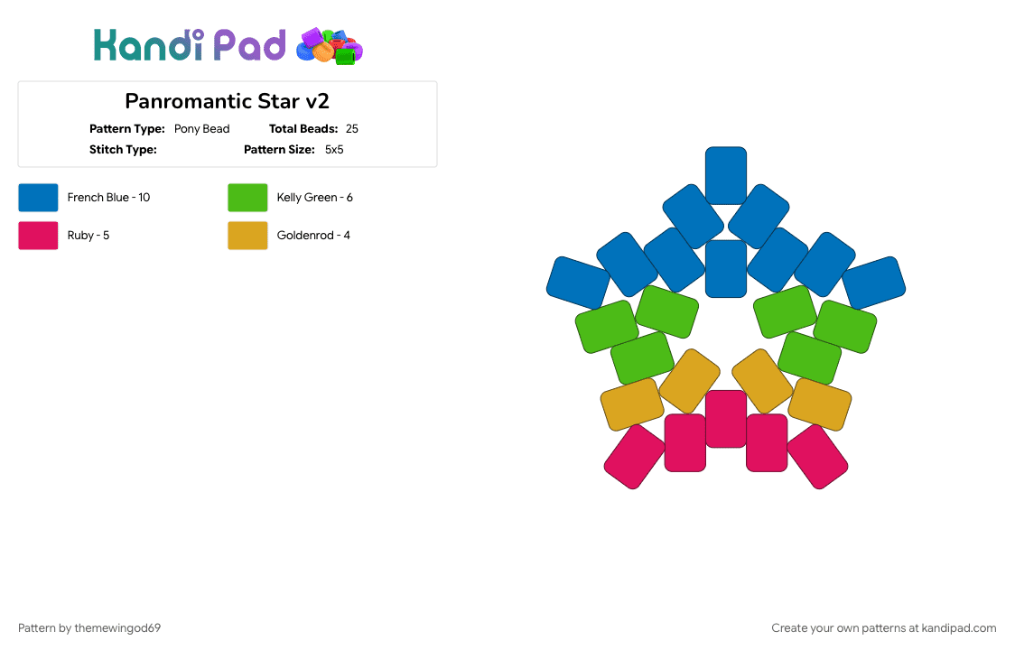 Panromantic Star v2 - Pony Bead Pattern by themewingod69 on Kandi Pad - blue, green, lgbtqia, panromantic, pride, star