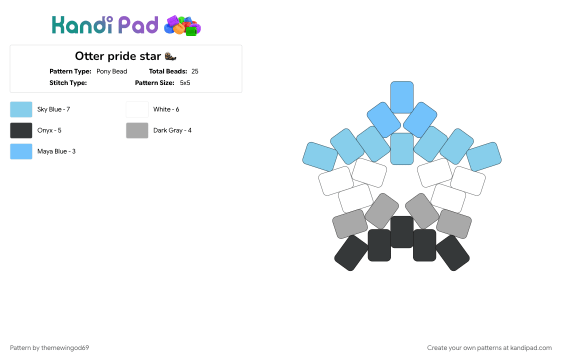 Otter pride star 🦦 - Pony Bead Pattern by themewingod69 on Kandi Pad - beige, gay man, lgbtqia, light blue, otter, pride, star
