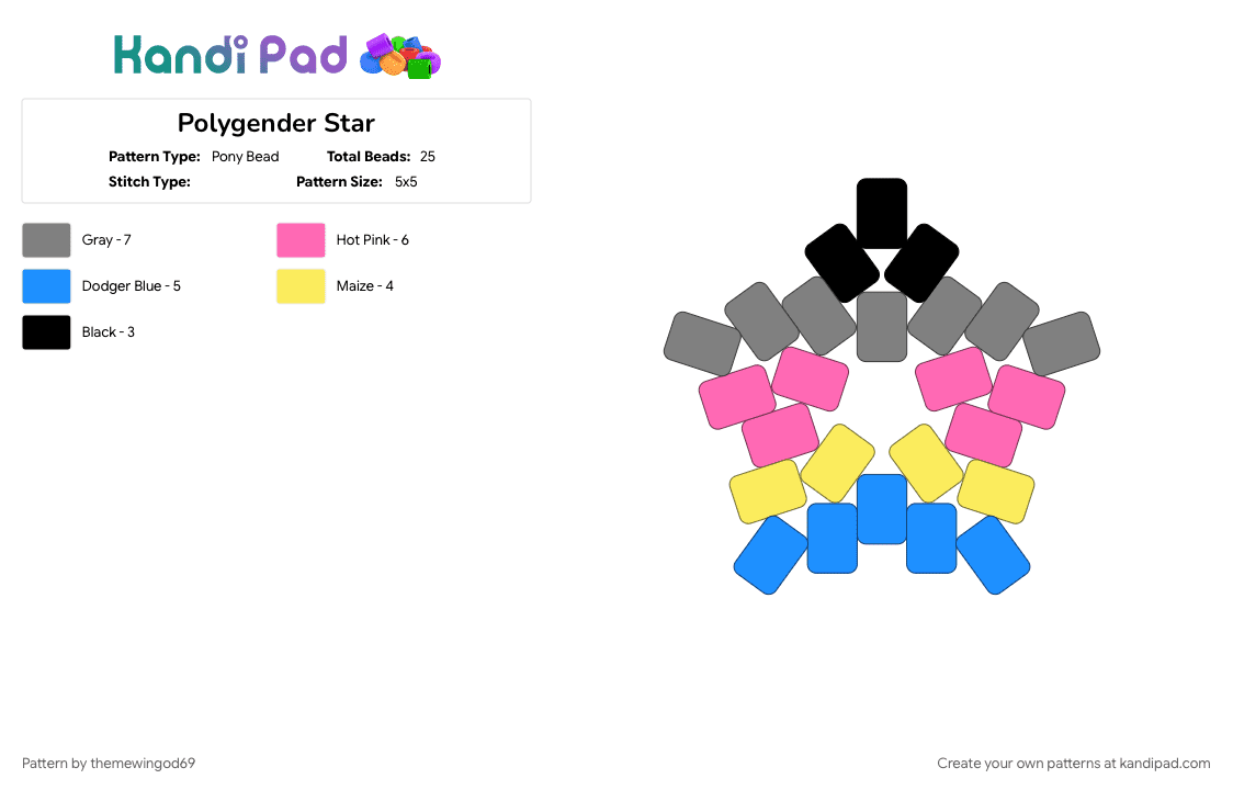 Polygender Star - Pony Bead Pattern by themewingod69 on Kandi Pad - gray, lgbtqia, pink, polygender, pride, star, trans umbrella