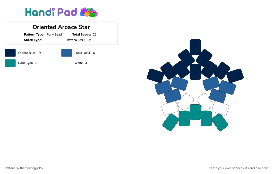 Oriented Aroace Star - Pony Bead Pattern by themewingod69 on Kandi Pad - aroace, blue, lgbtqia, oriented aroace, pride, star