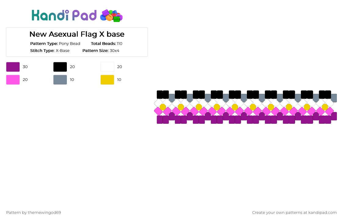 New Asexual Flag X base - Pony Bead Pattern by themewingod69 on Kandi Pad - ace, asexual, pink, pride