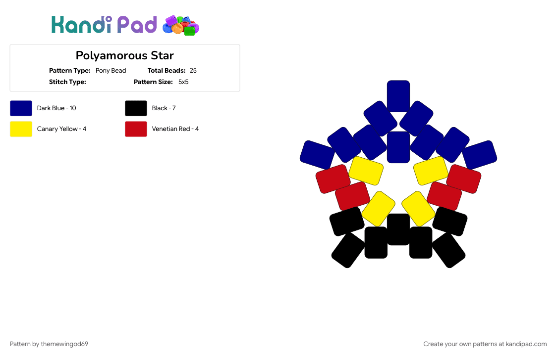 Polyamorous Star - Pony Bead Pattern by themewingod69 on Kandi Pad - enm, ethical non monogamy, polyamorous, purple, star
