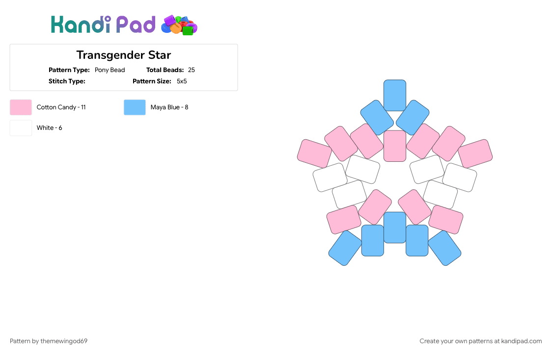 Transgender Star - Pony Bead Pattern by themewingod69 on Kandi Pad - lgbtqia, light blue, pink, pride, star, trans, transgender