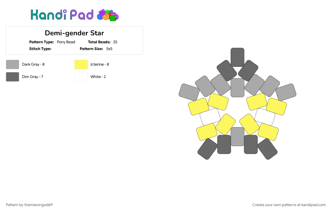 Demi-gender Star - Pony Bead Pattern by themewingod69 on Kandi Pad - beige, demigender, lgbtqia, pride, star, yellow