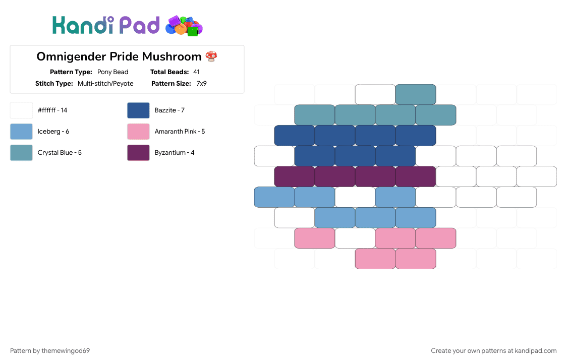 Omnigender Pride Mushroom 🍄 - Pony Bead Pattern by themewingod69 on Kandi Pad - blue, charm, lgbtqia, mushroom, omnigender, pink, pride