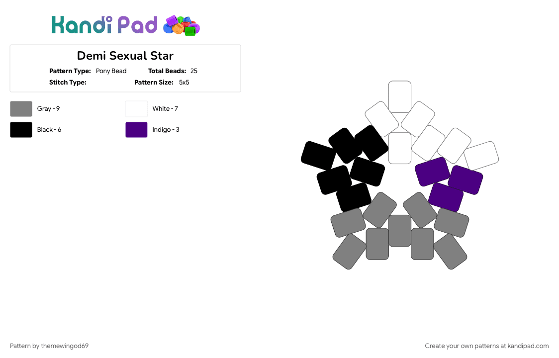 Demi Sexual Star - Pony Bead Pattern by themewingod69 on Kandi Pad - demisexual, gray, lgbtqia, pride, star