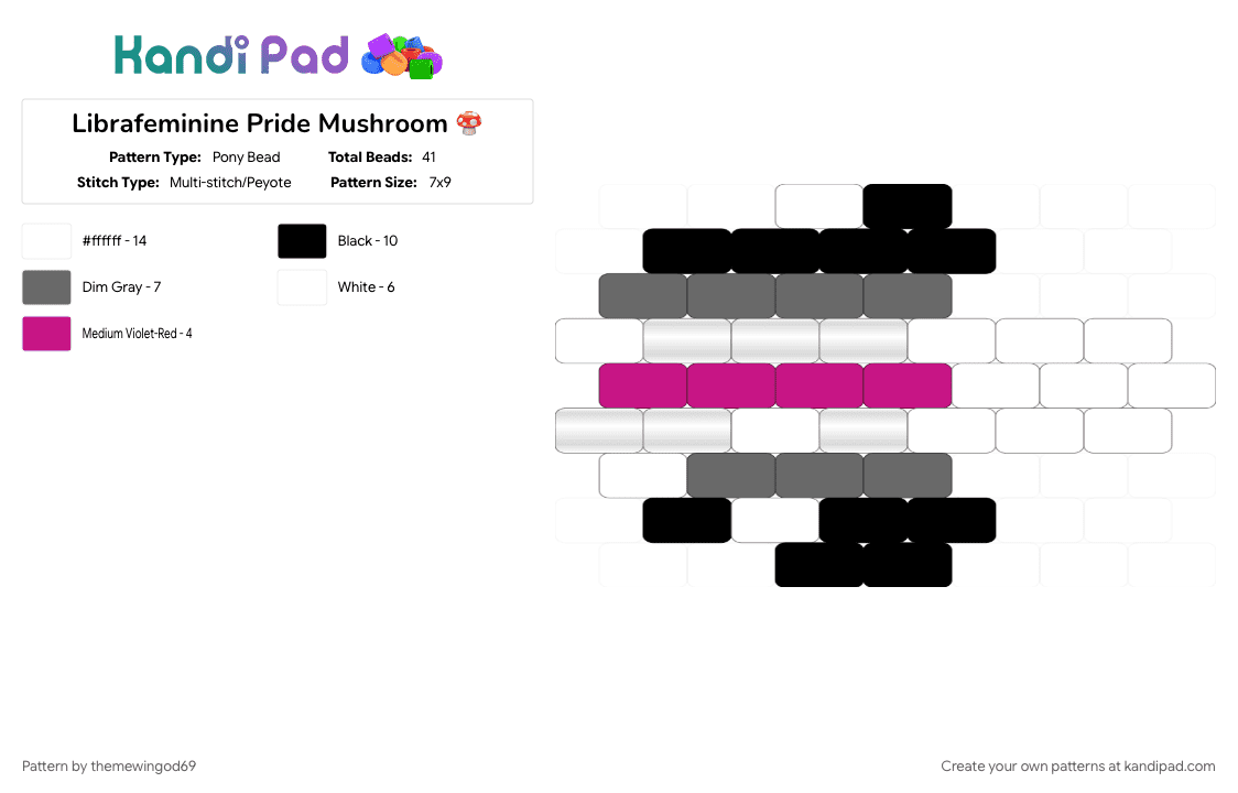 Librafeminine Pride Mushroom 🍄 - Pony Bead Pattern by themewingod69 on Kandi Pad - charm, lgbtqia, librafem, librafeminine, mushroom, pride