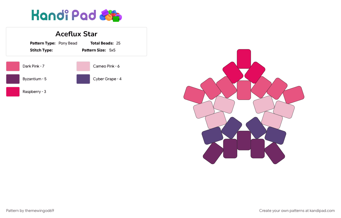 Aceflux Star - Pony Bead Pattern by themewingod69 on Kandi Pad - aceflux, asexual spectrum, lgbtqia, pink, pride, star