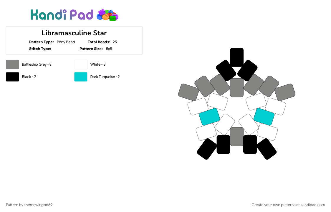 Libramasculine Star - Pony Bead Pattern by themewingod69 on Kandi Pad - gray, lgbtqia, libramasc, libramasculine, pride, star