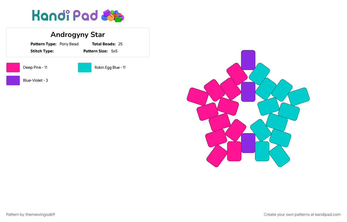 Androgyny Star - Pony Bead Pattern by themewingod69 on Kandi Pad - androgyne, lgbtqia, pink, pride, star, teal