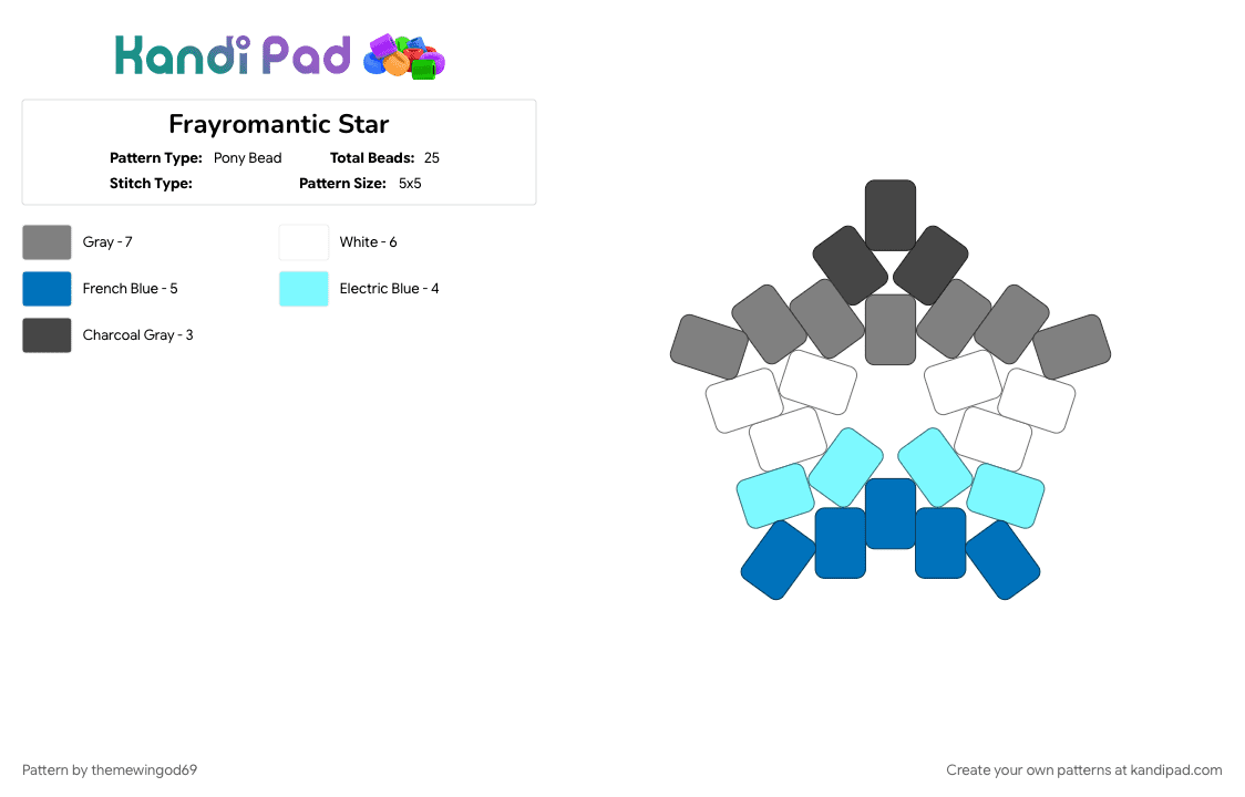 Frayromantic Star - Pony Bead Pattern by themewingod69 on Kandi Pad - blue, frayromantic, gray, lgbtqia, pride, star