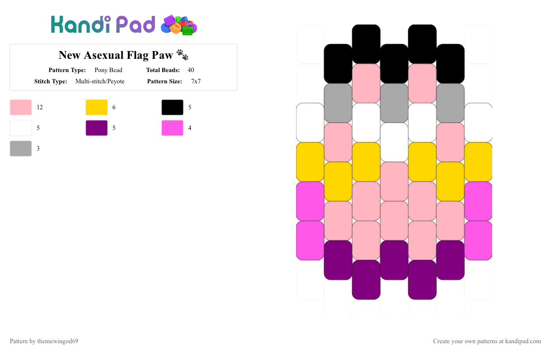 New Asexual Flag Paw 🐾 - Pony Bead Pattern by themewingod69 on Kandi Pad - ace, paw, pink, pride