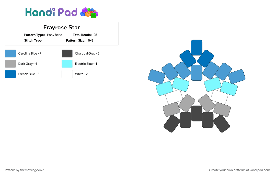 Frayrose Star - Pony Bead Pattern by themewingod69 on Kandi Pad - frayromantic, frayrose, fraysexual, lgbtqia, light blue, pride, star