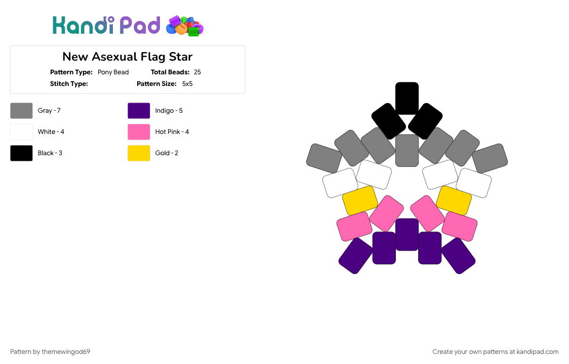 New Asexual Flag Star - Pony Bead Pattern by themewingod69 on Kandi Pad - ace, asexual, gray, pride, purple, star