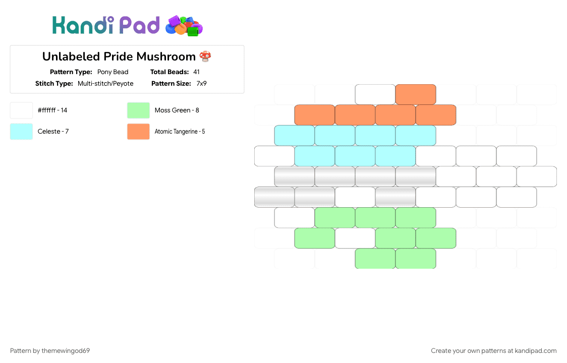 Unlabeled Pride Mushroom 🍄 - Pony Bead Pattern by themewingod69 on Kandi Pad - charm, lgbtqia, light blue, mushroom, pride, teal, unlabeled, white