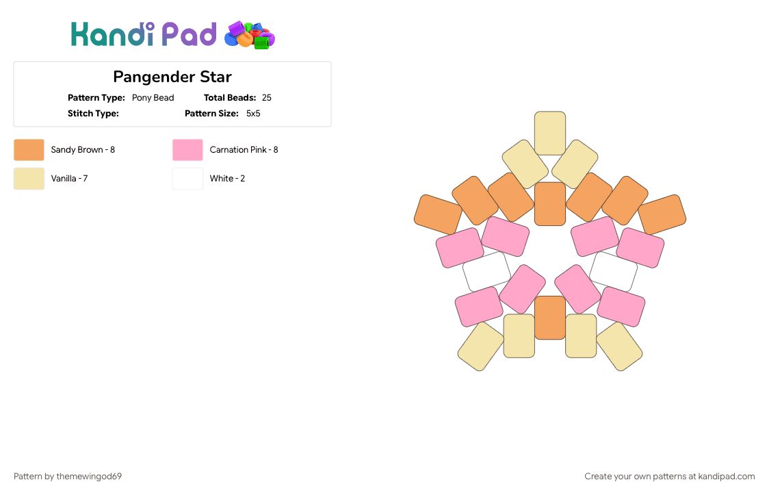 Pangender Star - Pony Bead Pattern by themewingod69 on Kandi Pad - lgbt, orange, pangender, pink, pride, star