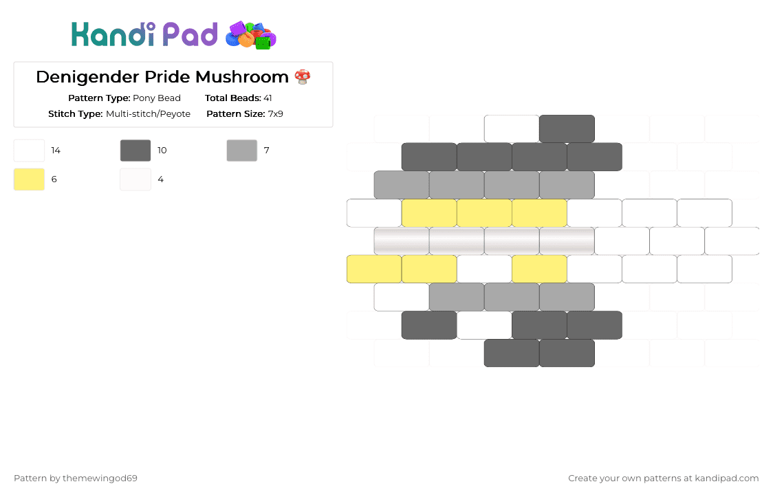 Demi-gender Pride Mushroom 🍄 - Pony Bead Pattern by themewingod69 on Kandi Pad - charm, demigender, gray, mushroom, pride