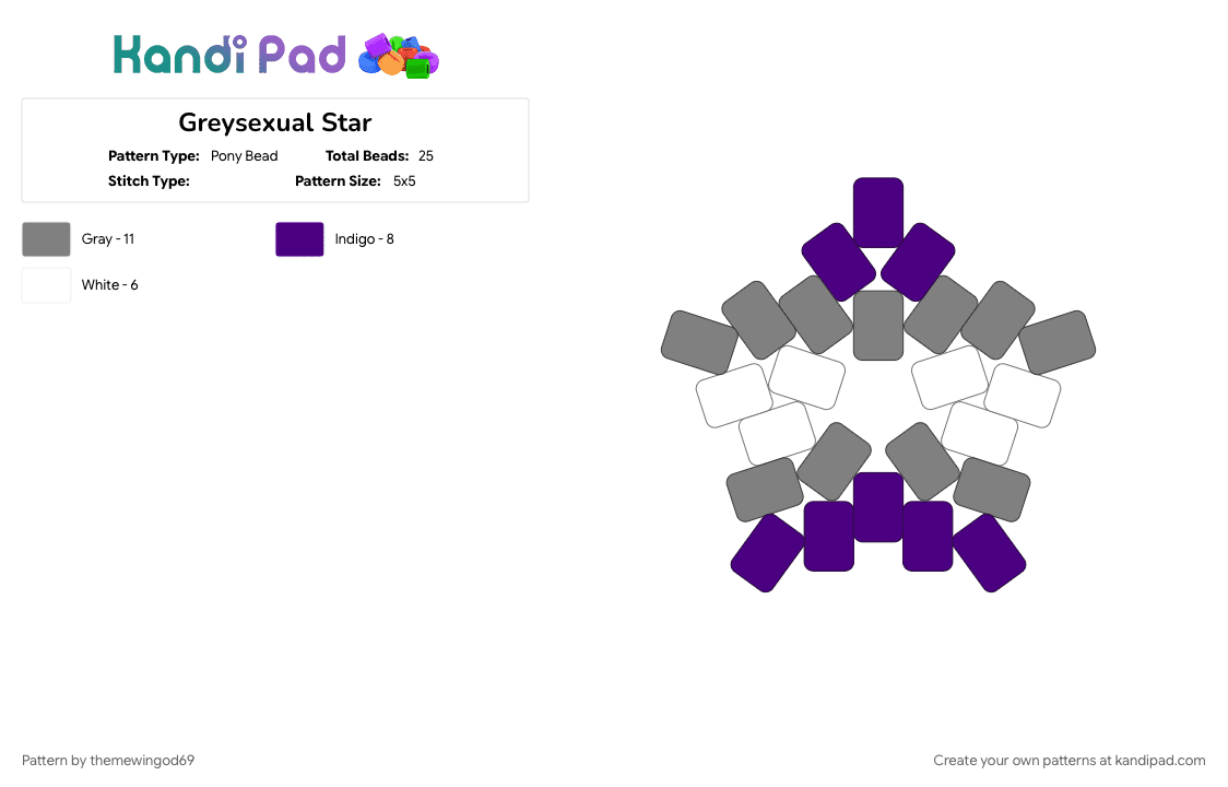 Greysexual Star - Pony Bead Pattern by themewingod69 on Kandi Pad - 