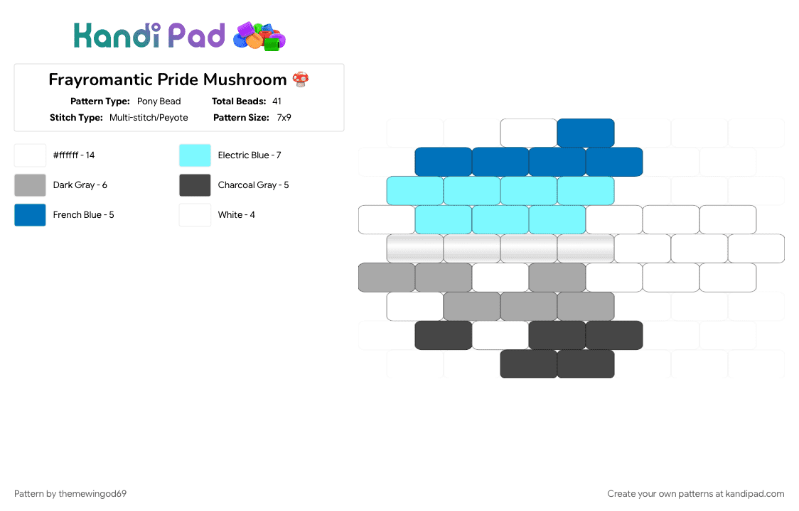 Frayromantic Pride Mushroom 🍄 - Pony Bead Pattern by themewingod69 on Kandi Pad - beige, charm, frayromantic, lgbtqia, light blue, mushroom, pride