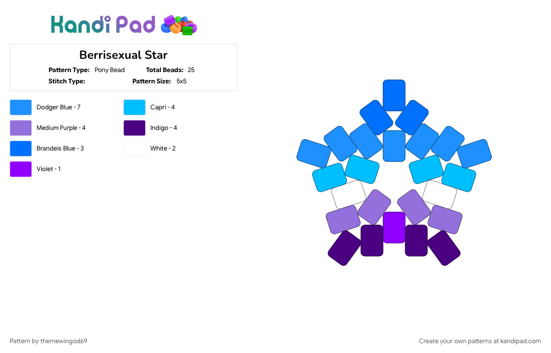 Berrisexual Star - Pony Bead Pattern by themewingod69 on Kandi Pad - berrisexual, berrisexual pride, lgbtqia, light blue, purple, star