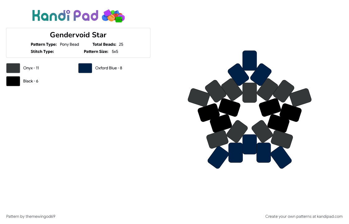 Gendervoid Star - Pony Bead Pattern by themewingod69 on Kandi Pad - black, blue, gendervoid, lgbtqia, pride, star
