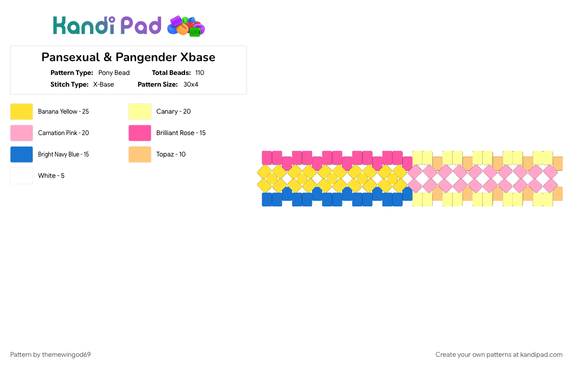 Pansexual & Pangender Xbase - Pony Bead Pattern by themewingod69 on Kandi Pad - cuff, pangender, pansexual, pink, pride, xbase, yellow