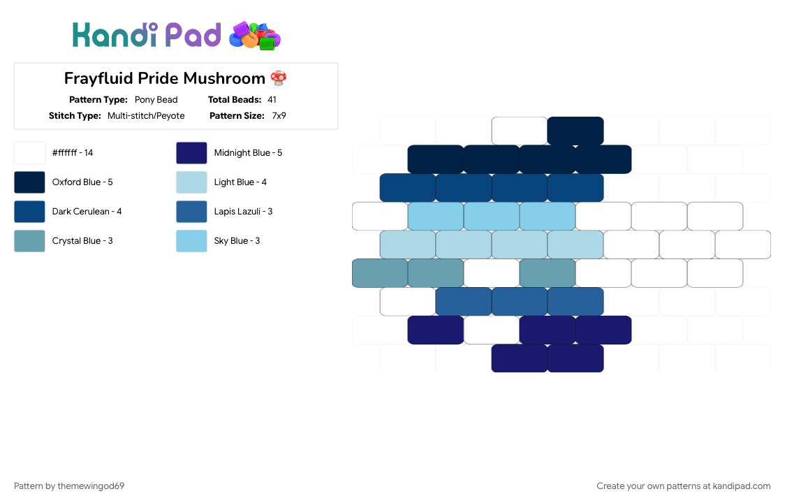 Frayfluid Pride Mushroom 🍄 - Pony Bead Pattern by themewingod69 on Kandi Pad - blue, frayfluid, lgbtqia, light blue, mushroom, pride