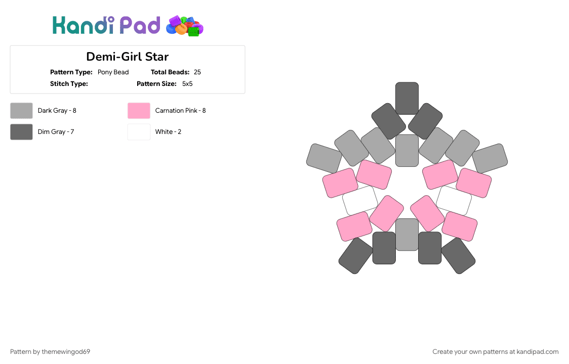 Demi-Girl Star - Pony Bead Pattern by themewingod69 on Kandi Pad - beige, demigirl, lgbtqia, pink, pride, pride flag, star