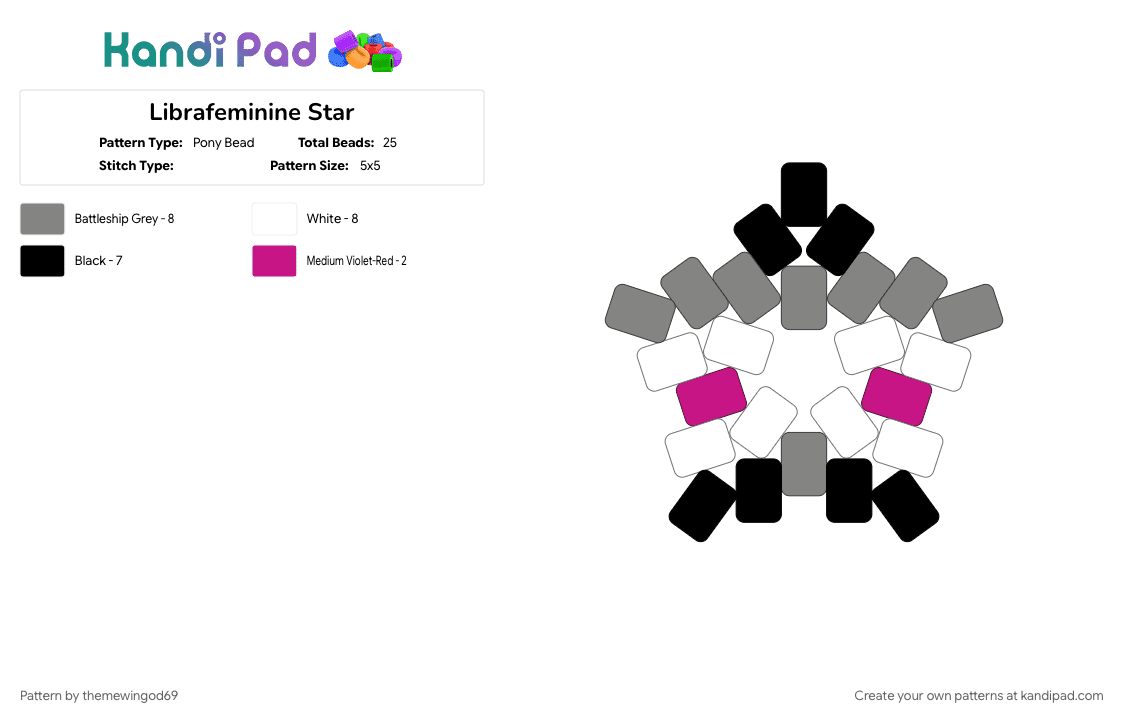 Librafeminine Star - Pony Bead Pattern by themewingod69 on Kandi Pad - gray, lgbtqia, librafem, librafeminine, pride, star