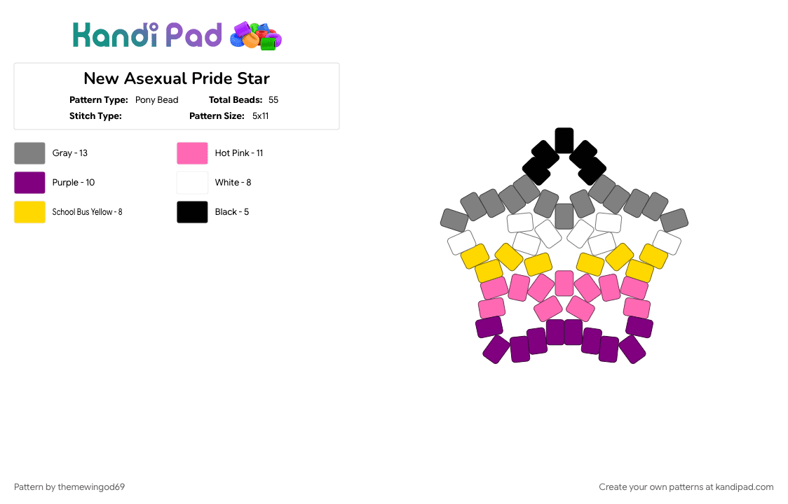 New Asexual Pride Star - Pony Bead Pattern by themewingod69 on Kandi Pad - ace, asexual, lgbtqia, new asexual flag, pink, pride, star
