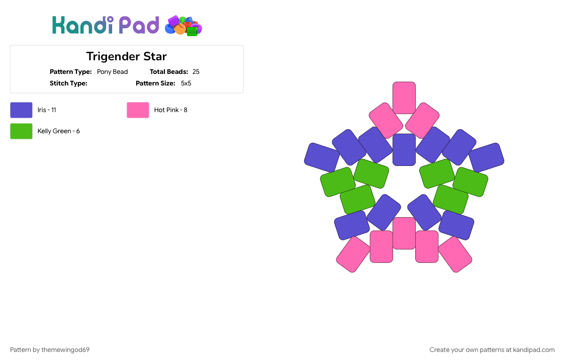 Trigender Star - Pony Bead Pattern by themewingod69 on Kandi Pad - lgbtqia, pink, pride, purple, star, trigender