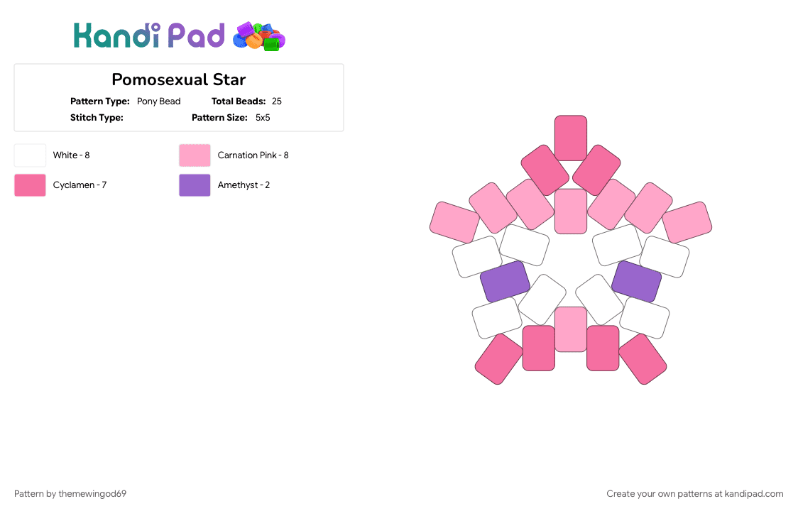 Pomosexual Star - Pony Bead Pattern by themewingod69 on Kandi Pad - lgbtqia, pink, pomosexual, pomosexuality, pride, star