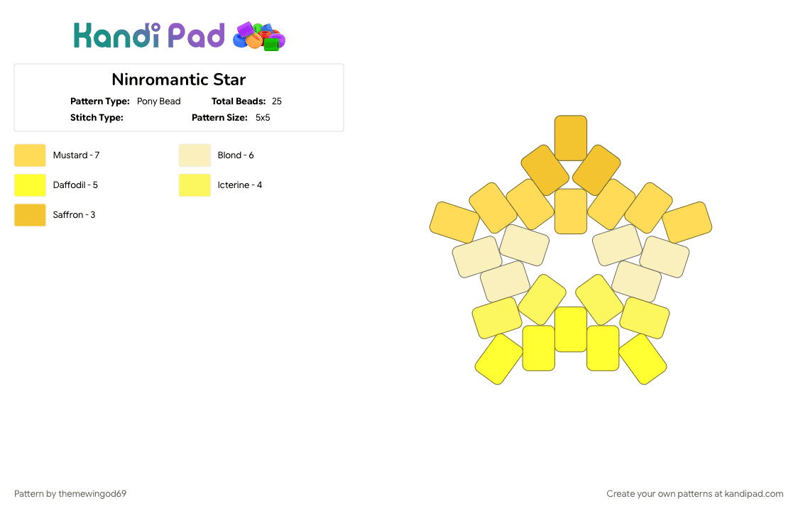 Ninromantic Star - Pony Bead Pattern by themewingod69 on Kandi Pad - lgbtqia, ninromantic, pride, star, yellow