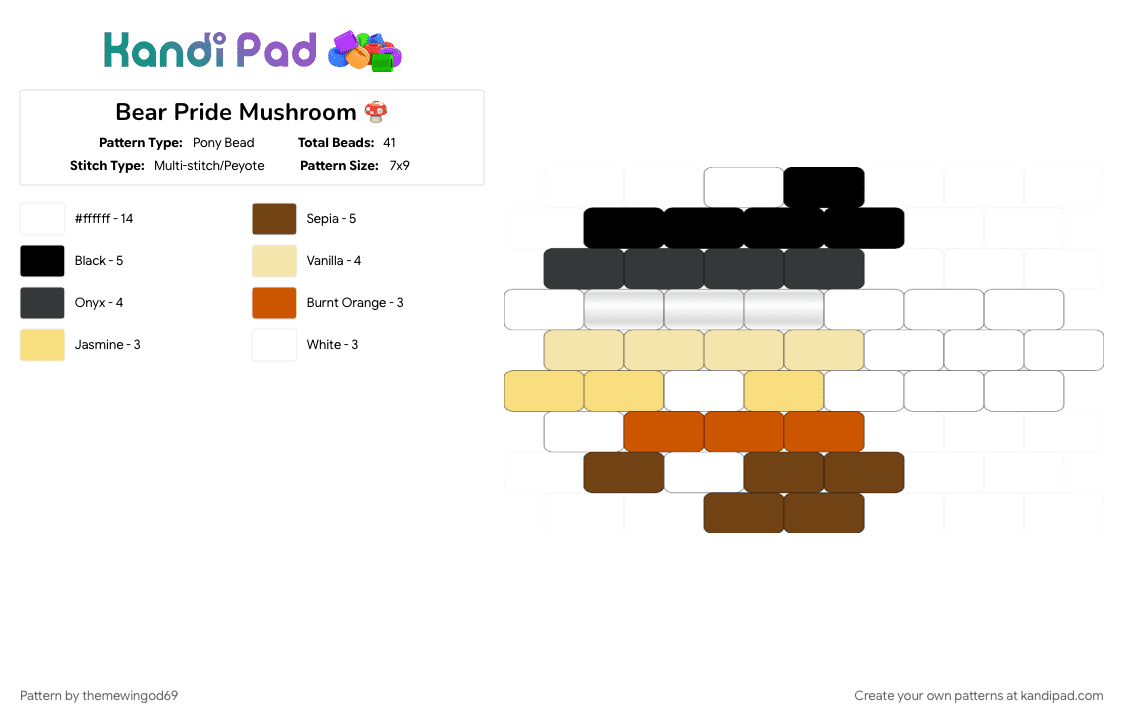 Bear Pride Mushroom 🍄 - Pony Bead Pattern by themewingod69 on Kandi Pad - 