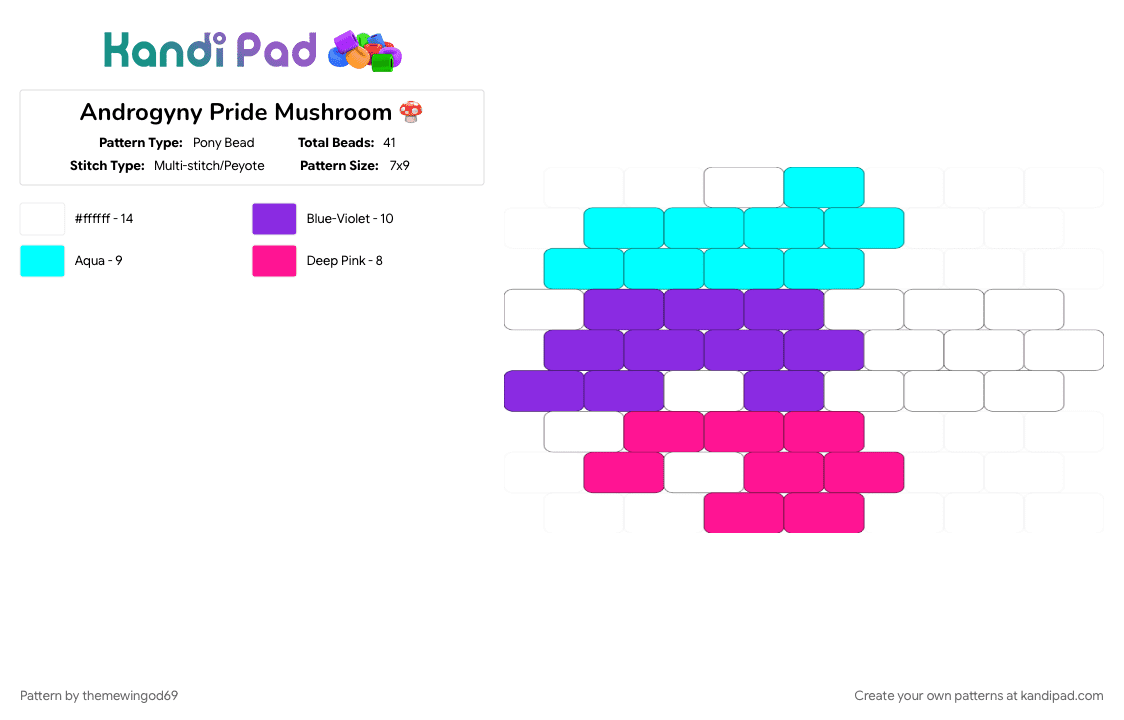 Androgyny Pride Mushroom 🍄 - Pony Bead Pattern by themewingod69 on Kandi Pad - androgyne, charm, lgbtqia, light blue, mushroom, pride, purple